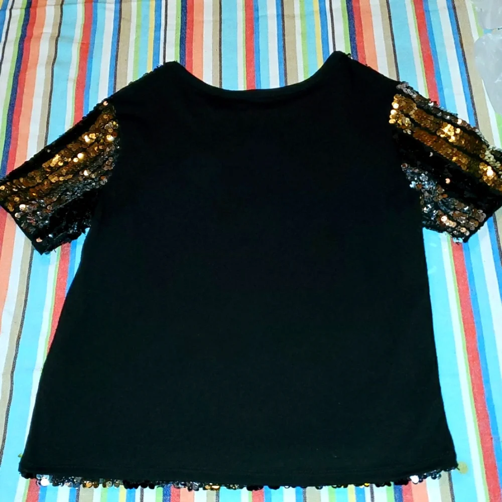 Art Class Top Blouse Size S 6/6x sequins gold silver black